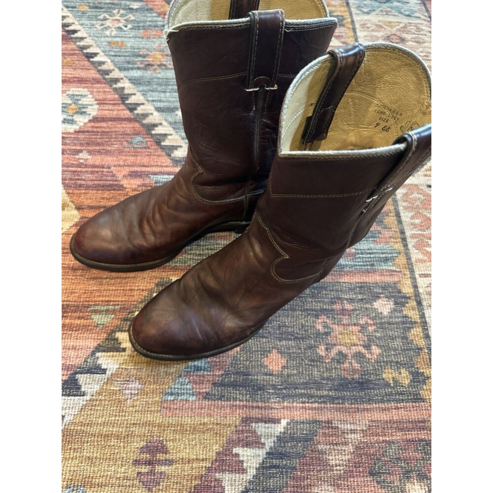 Justin 3162 Brown Roper Western Leather Cowboy Boots Men's 9 EE Deerlite Cowhide